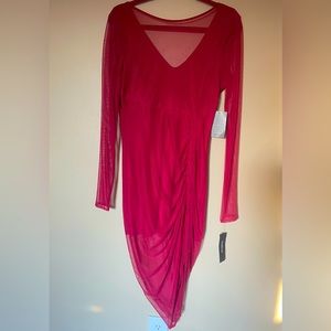 Bebe Long Sleeve Mesh Ruched Dress